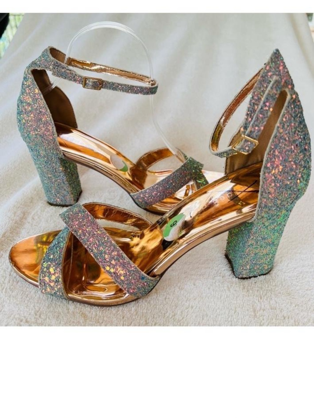 CLEARANCE MADDEN GIRL RAINBOW GLITTER  CRYSTAL BRINN ANKLE STRAP HEELS SIZE 9.5